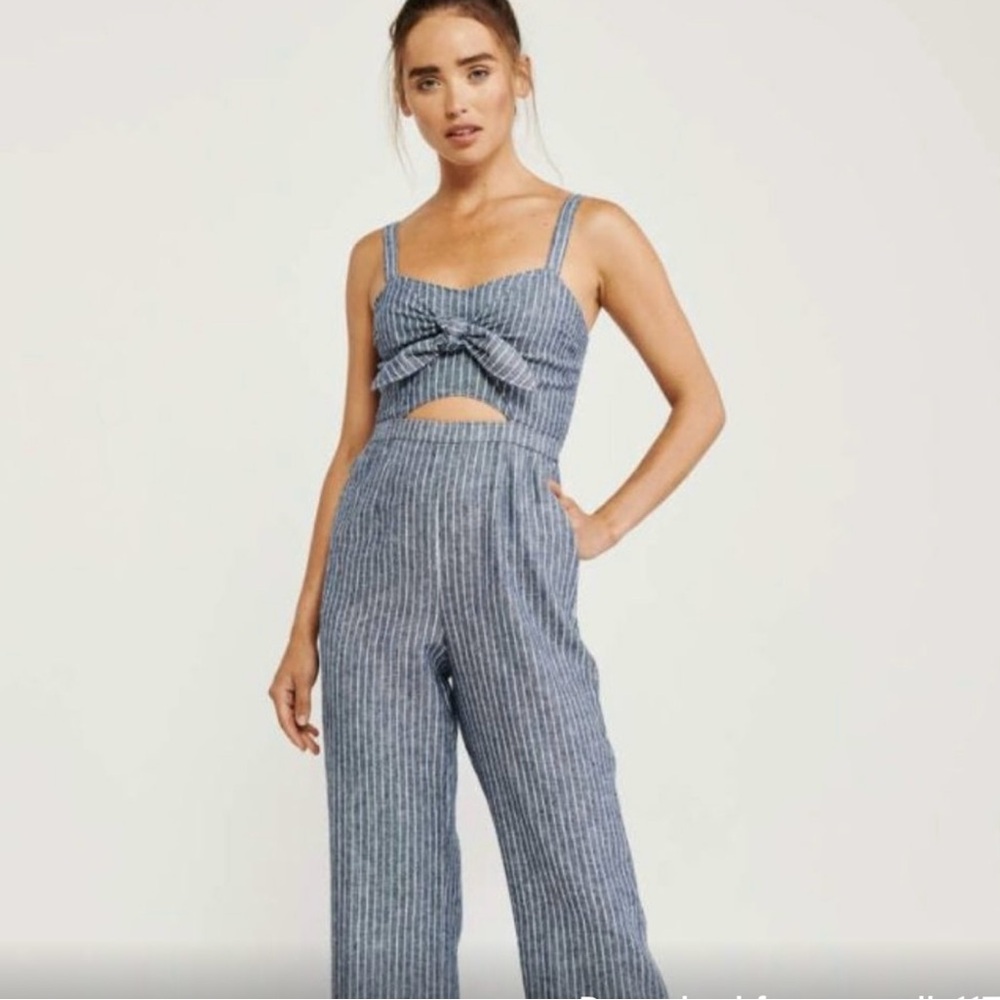 Abercrombie & Fitch Blue Striped Jumpsuit